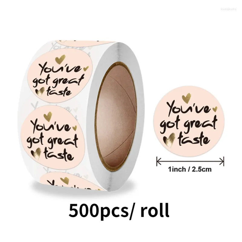Wrap Prezent 500pcs/ Roll with Heart „You Great Taste” Naklejki ręcznie robione etykiety pieczęci