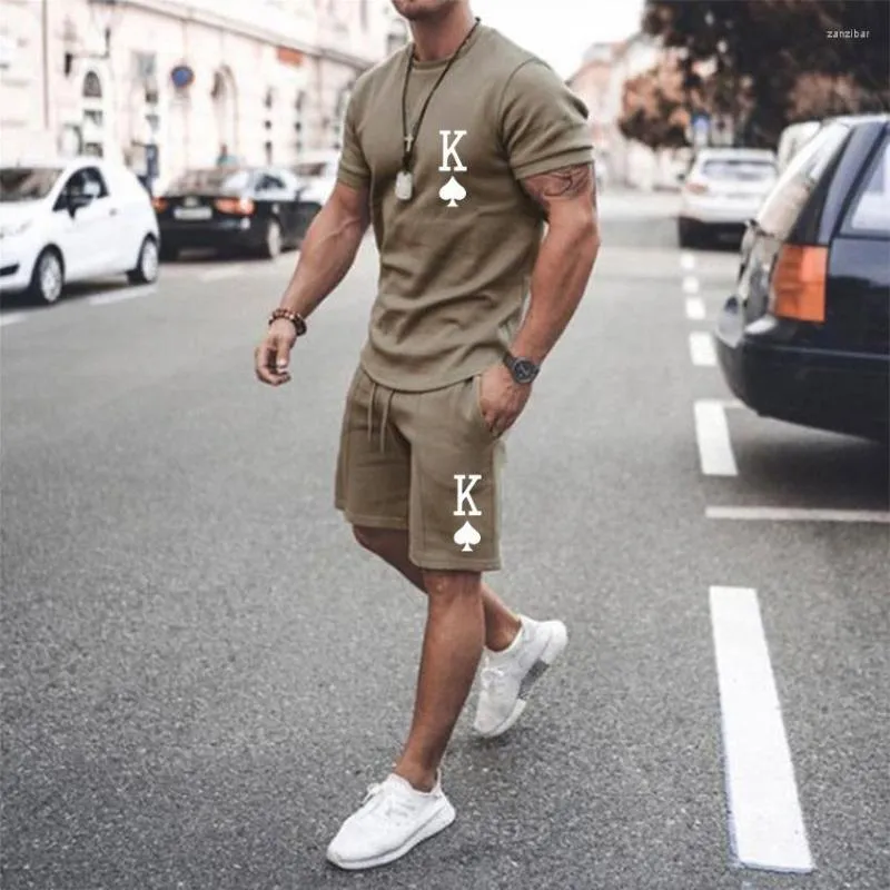 Tute da uomo Pantaloncini a maniche corte con stampa 3D Spades K Abbigliamento sportivo da uomo Completo da collo T-shirt estiva Completi di pantaloni