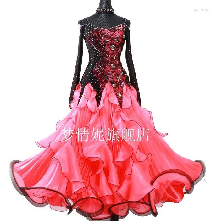 Stage Wear Ballroom Dance Competition Standard Dress Women Women Lycra Mesh Slave Long Slave para dançar