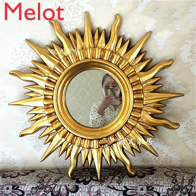 Badtillbehör Set Luxury Fashion Art Metal Decorative Mirror Modern Simple Wall Hanging Frame Sun Retro