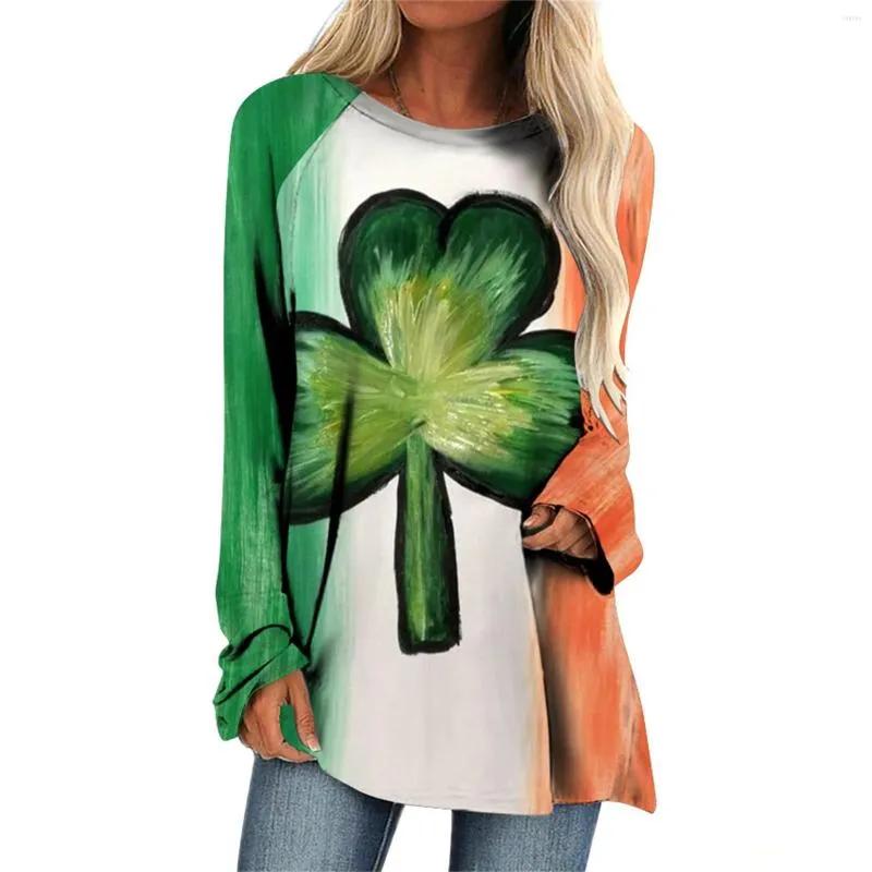 Women's Blouses Leaf Print St. Patrick's Day Top Lange mouwen Y2K Streetwear Tops Women Harajuku en Mujer T -shirt