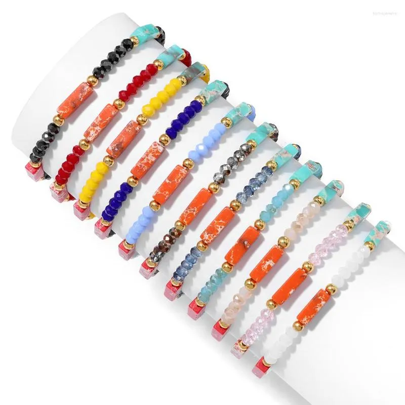 Strang Bunte facettierte Glaskristallperlen Armbänder für Frauen Männer Kaiserstein Quader Charm Armband Boho Sommer Party Schmuck