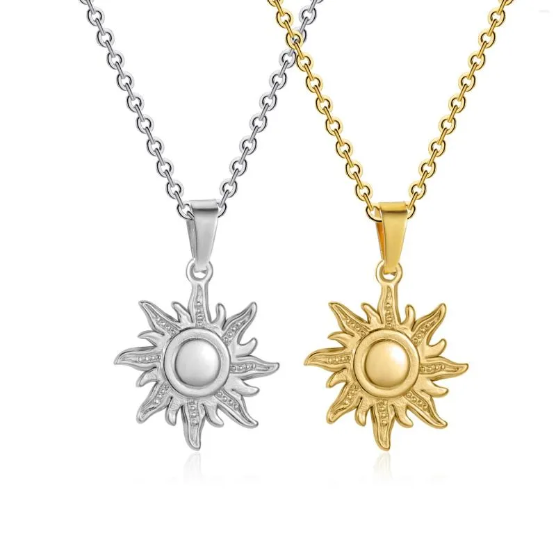 Colares pendentes doyio colar sol colar de aço inoxidável com cadeia de ouro delicada para charme jóias de moda de festas de aniversário femininas