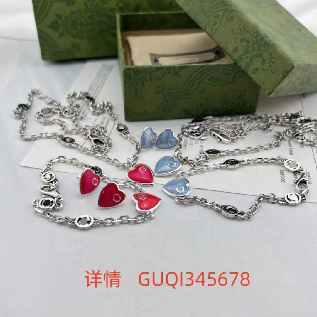 20% off all items 2023 New Luxury High Quality Fashion Jewelry for Double Red Blue Enamel Heart Necklace Love Bracelet Drop Glue Women Ear Studs Versatile Simple