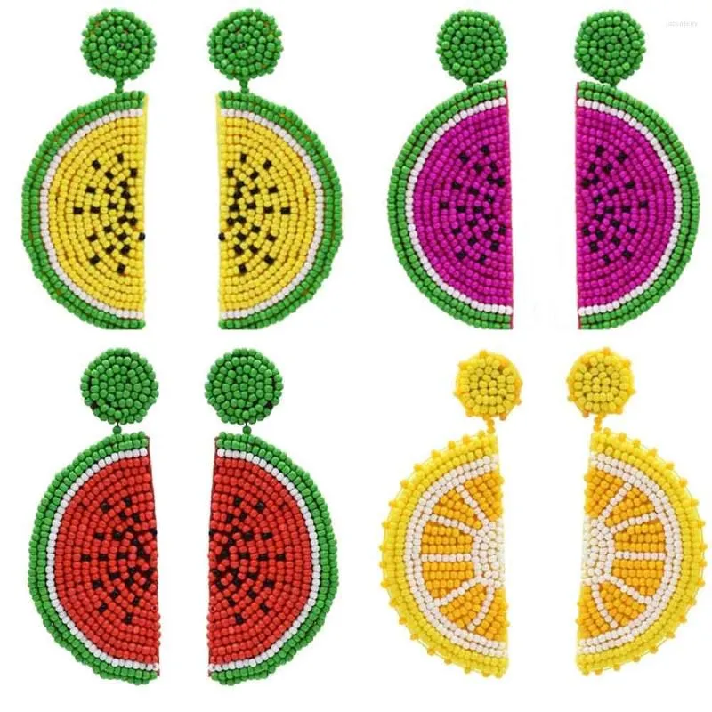 Pendientes colgantes hechos a mano sandía limón gota linda fruta Boho resina cuentas declaración para mujeres bohemias joyería de playa de verano