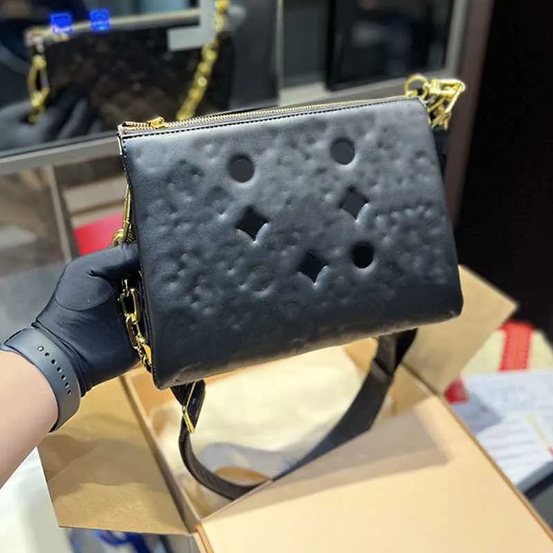 Bolsos de hombro Bolso de órgano de embrague Moda en relieve Letra Mujeres Crossbody Monedero Cadena de hardware de oro Cierre de cremallera de metal Bolsos Interior