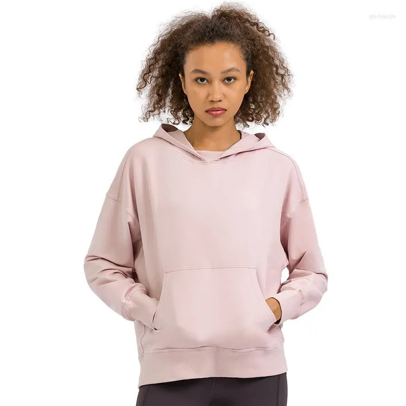 Gym kleding vaste kleur pullover dames hoodie sweatshirt pocket uitgebreide training jogging lange mouw jas fitness los yoga shirt