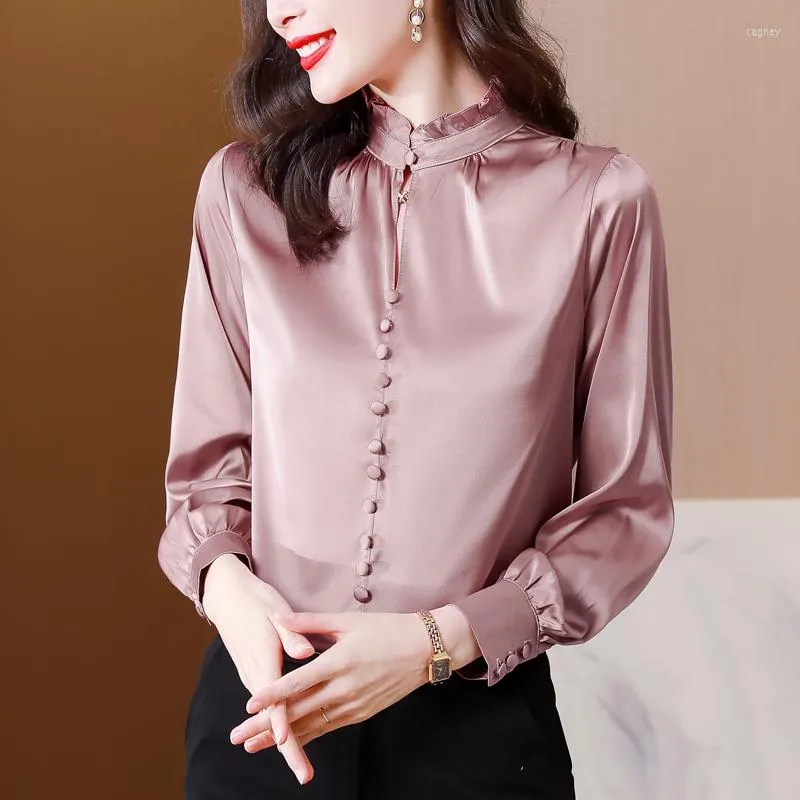 Chemisiers pour femmes mode Satin soie Blouse femmes printemps été 2023 à manches longues pull haut bureau dame travail formel chemises