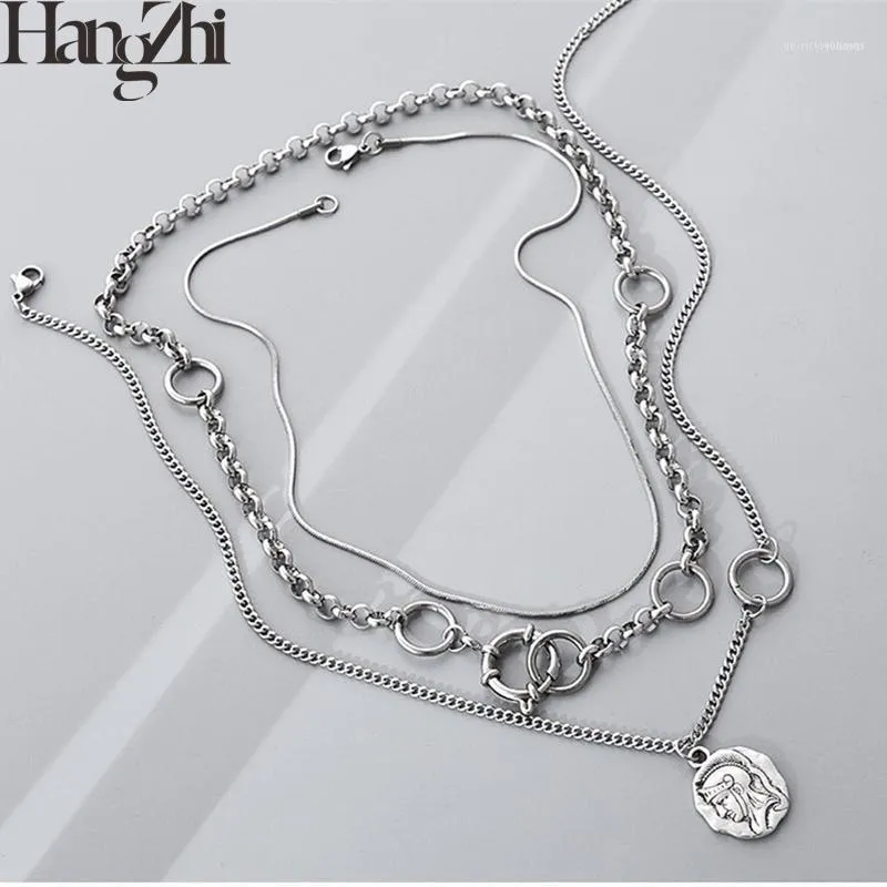 Chains HANGZHI 2023 3/PCS Vintage Head Knight Pendant Multi-Layered Wear Necklace For Women Girls Men Party Jewelry Gifts1