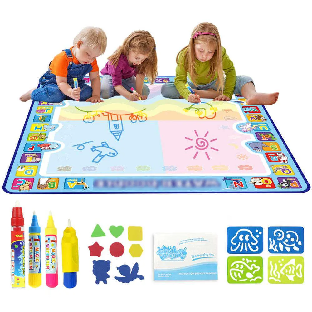 100x100cm Magic Water Drawing Doodle Mat 4 Coloring Pens Set Painting Board Educational Toys For Kids