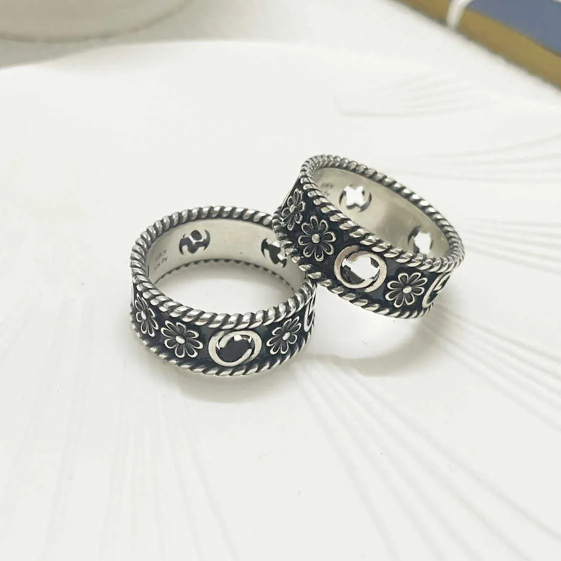 70% OFF 2023 New Luxury High Quality Fashion Jewelry for silver ancient daisy flower double couple pair old ring Valentine's Day gift