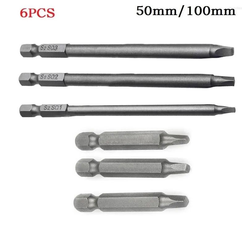 6Pcs 50/100mm Electric Screwdriver Bit Set SQ1/SQ2/SQ3 Hex Shank Square Driver For Hand Screwdrivers