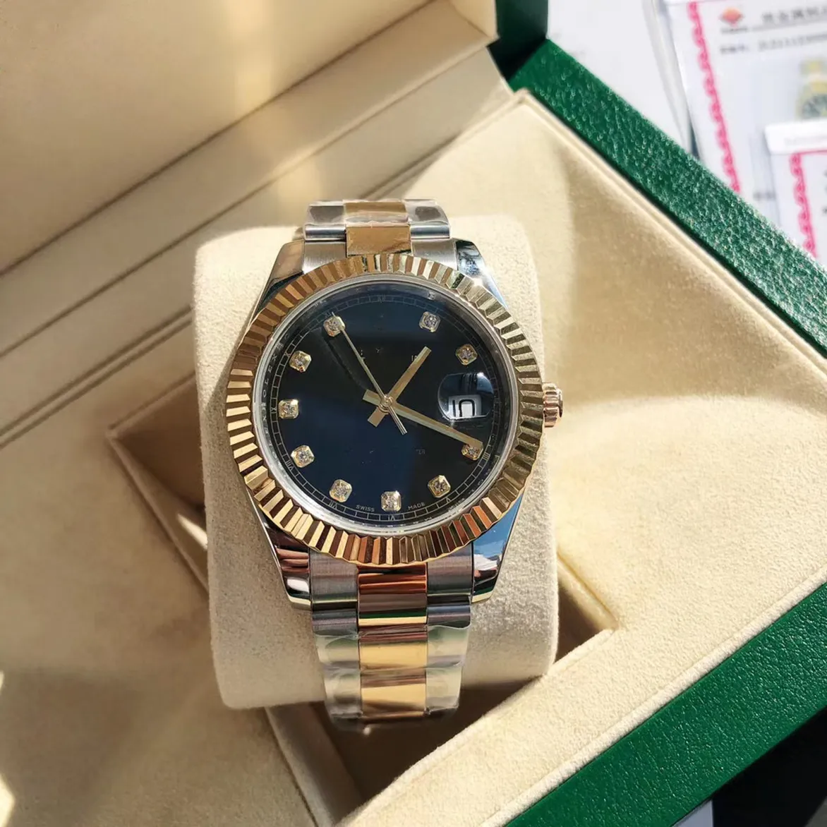 Orijinal kutu ile yüksek kaliteli saat 41mm Başkan DateJust 116334 Sapphire Glass Asya 2813 Hareket Mekanik Otomatik Erkek Saatler 78