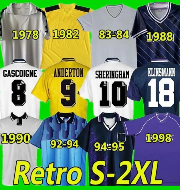 Sheringham Retro Soccer Jerseys Anderton Klinsmann Gascoigne Ginola Ferdinand 1978 81 82 83 84 86 88 90 92 94 95 98 2008 09 18 19 Tottenham Classic Vintage Centary