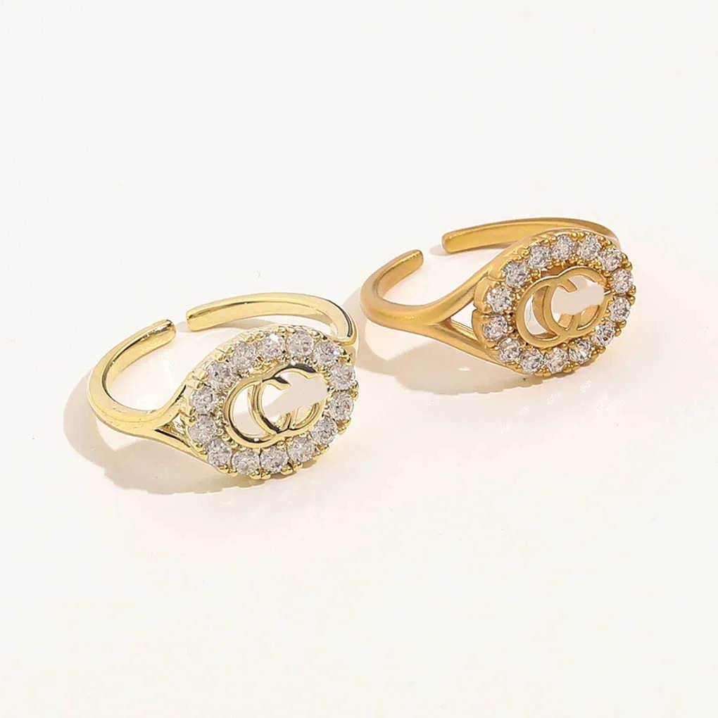 Top designer jewelry genuine gold plated opening diamond inlaid temperament simple version ring female