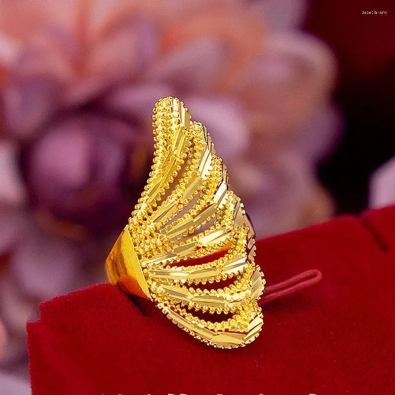 خواتم الزفاف الطاووس الخاتم الإناث نساء إصبع الفرقة الأصفر الذهب مجوهرات المشاركة المملوءة