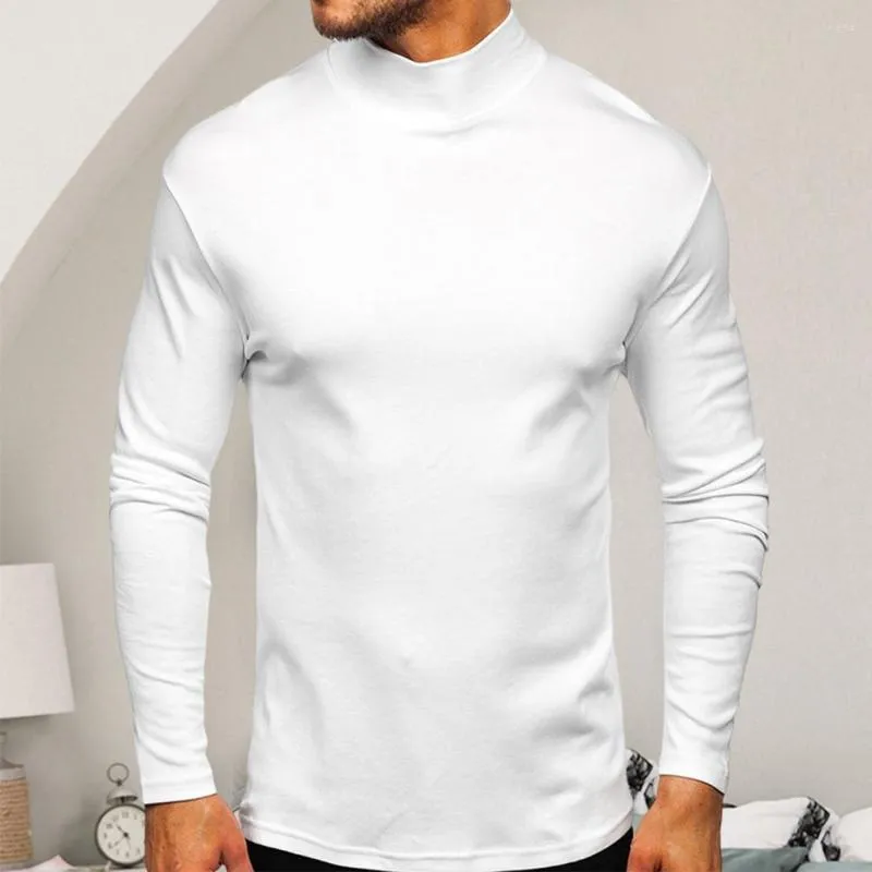 Herr t-skjortor botten skjorta lång ärm halvturtleneck smal passform håller varma stretchiga vinter män termiska t-shirt kläder