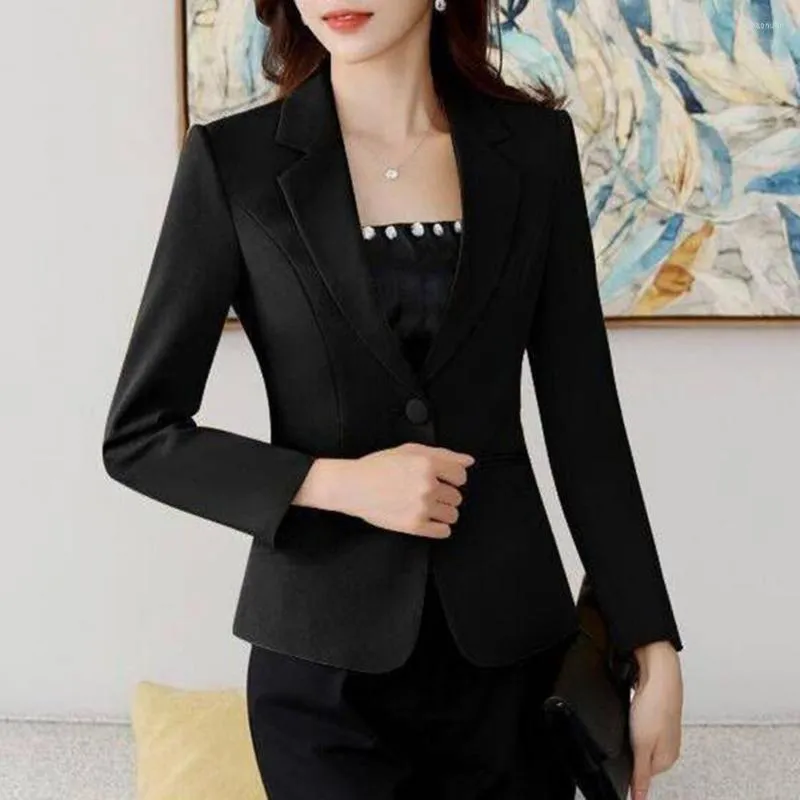 女性用ジャケット女性秋のブレザー韓国のソリッドカラーラペル長袖シングルボタンカーディガンフォーマンVネックプラスサイズのビジネスコート