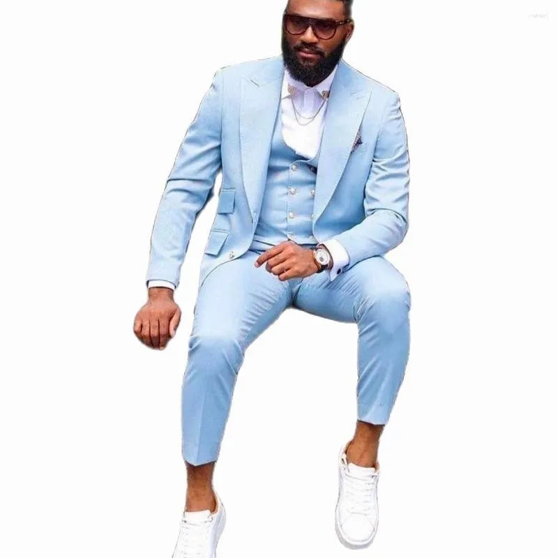 Ternos masculinos Cleme Blue Blue Men atingiu a lapela de 3 peças Tone Blazer Jacket Tuxedos Groom Casa Casa Casal Vest Pant