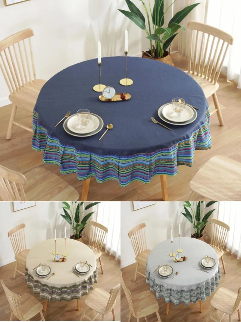 Nappe ethnique ronde coton nappe couverture de fête de mariage plissé Lotus bord salle à manger pour chambre thé café décor