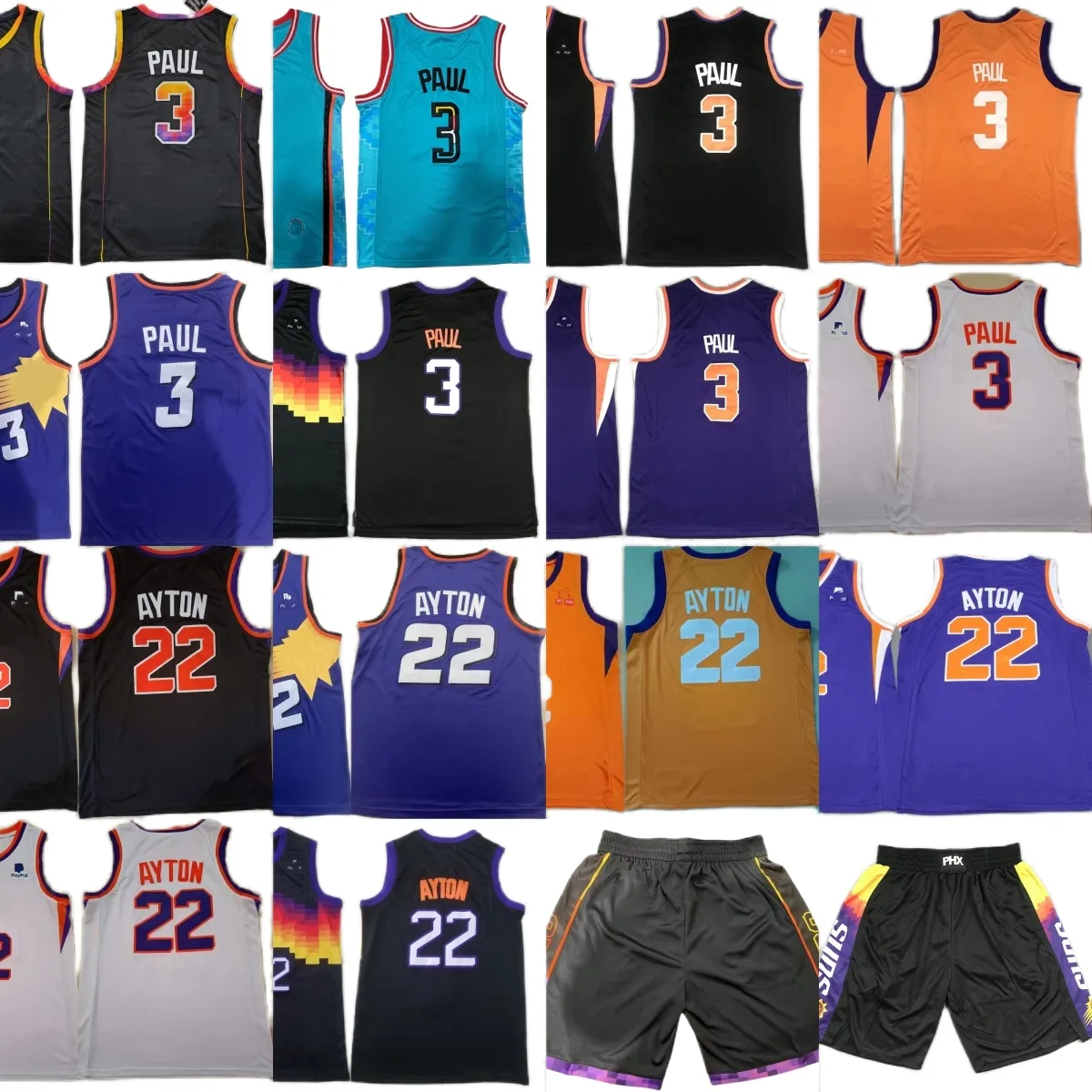 2022-23 Yeni Sezon Basketbol Forması XS-6XL Erkek Kadın Çocuklar 6 yama 3 Chris 22 DeAndre Paul Ayton Formalar Siyah Vadi Şehir Beyaz Mor Retro Gençlik erkek Özel