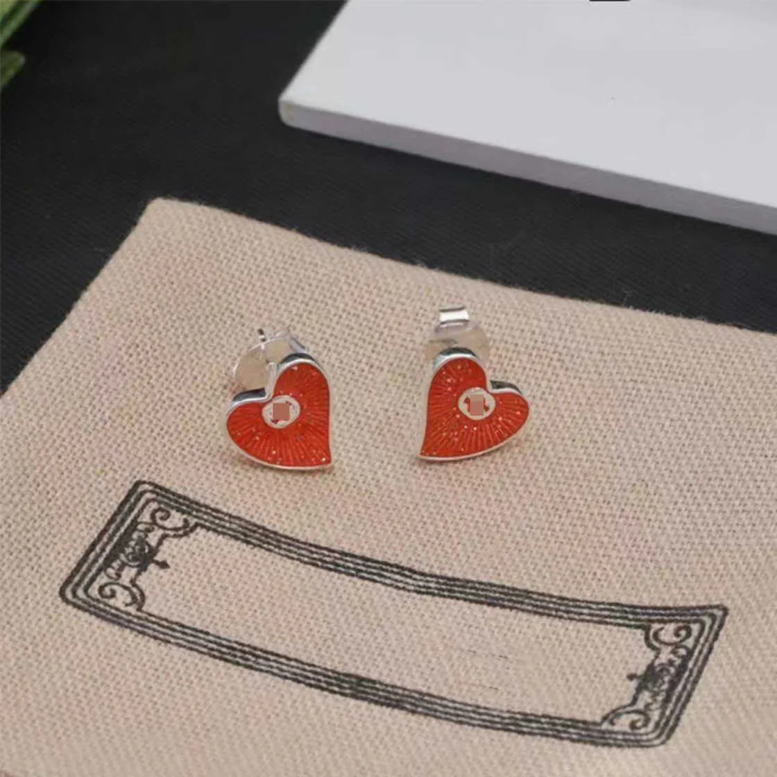 70% OFF 2023 New Luxury High Quality Fashion Jewelry for sterling silver double interlocking love red high-end small crowd versatile heart-shaped earrings gift