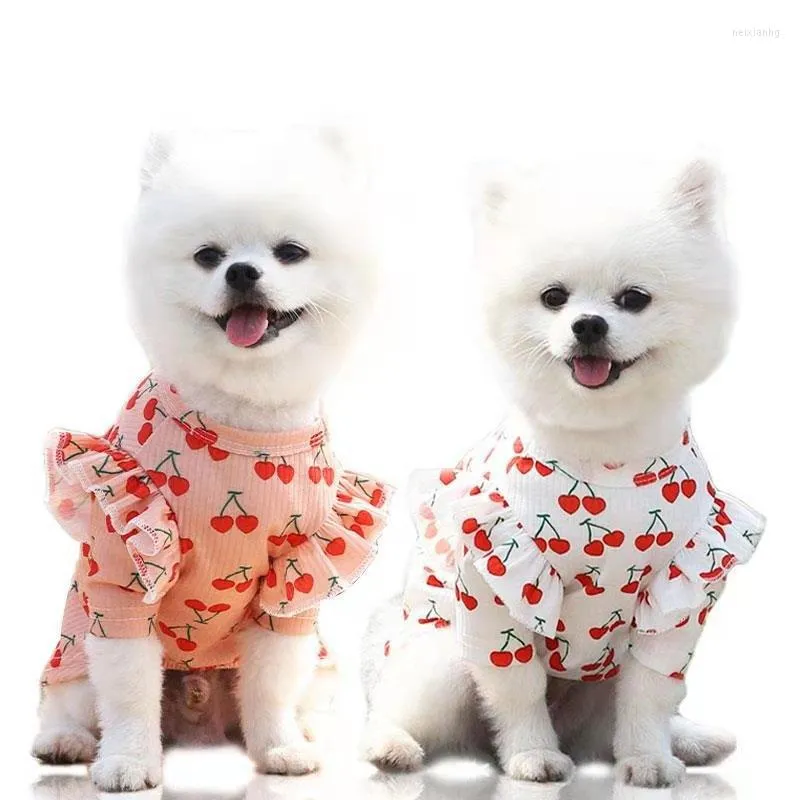Vêtements pour chiens Vêtements pour animaux de compagnie Cerise Imprimer Bottoming Shirt Robe d'été pour petits chiens Gilet Chaton Chihuahua Chiot Costume Chat Vêtements
