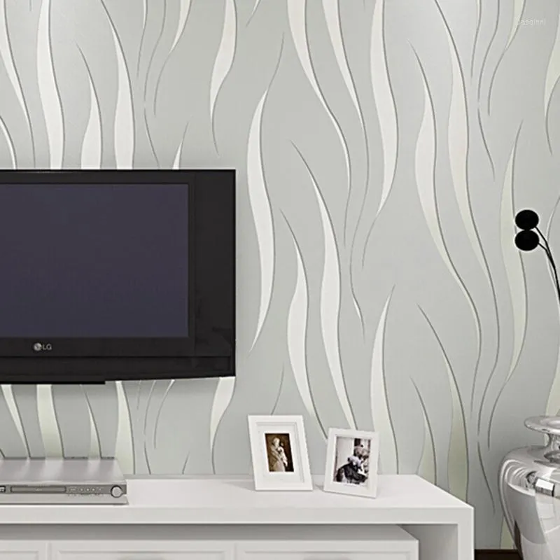 Fondos de pantalla PO Fondo de pantalla Wallpaper moderno 3D Stereo Wavy Stripy Stripe Pared Sala de estar TV Sofá Decoración del hogar Decoración del agua Auto adhesivo