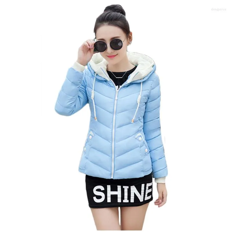女性のトレンチコート女性の短い白い2023綿パッドジャケット韓国スタイルスリムなスリムなオールマッチステッチフード付きアウトウェアY564