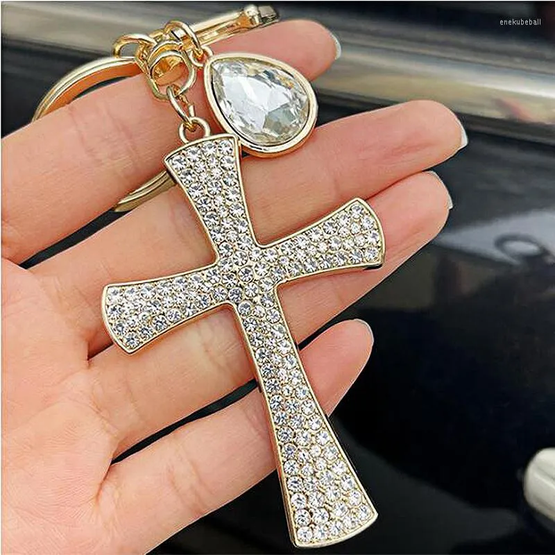 Keychains JINGLANG Trend Personality Full Rhinestones Cross Shape Car Key Chain Fashion Bag Pendant Gift