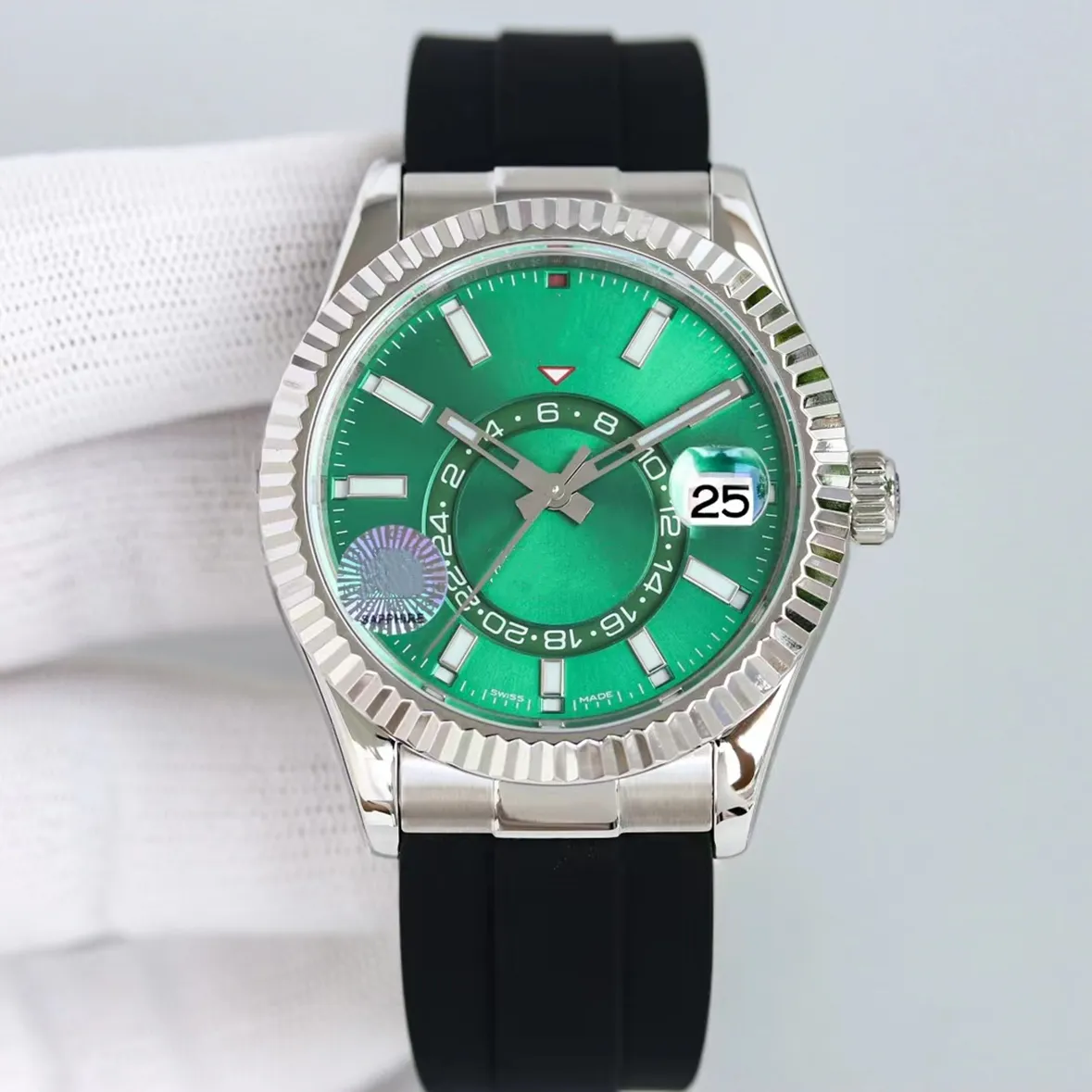 Con caja original Reloj para hombre 41 mm Día-Fecha Verde hielo Árabe Esfera rara Números de moda automáticos Reloj para hombre Plegable 2813 Relojes mecánicos