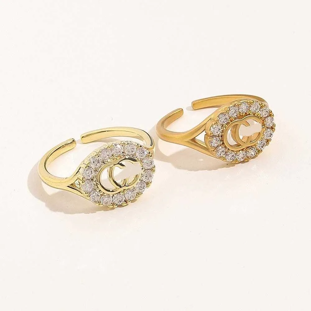 Design luxury jewelry genuine gold plated opening diamond inlaid temperament simple version ring female