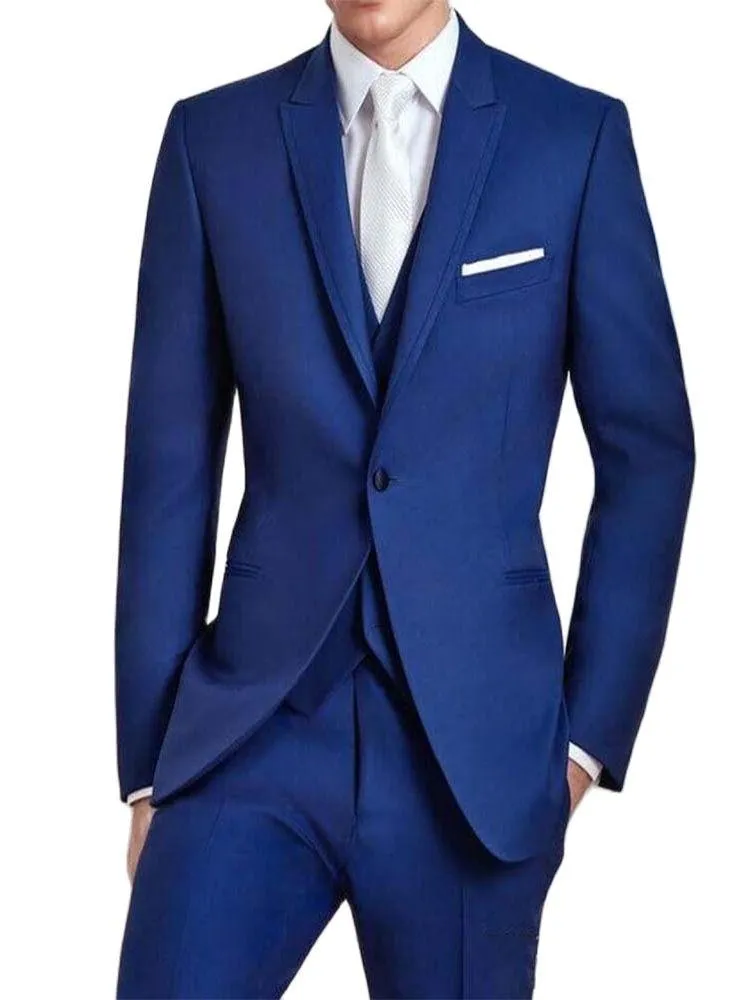 Herrenanzüge Blazers Klassische Business Blazer -Hosen Bräutigam Royal Blue Männer Anzug 3PCS Kostüm Homme Hochzeit Bräutigam Kleidung Dinnerparty