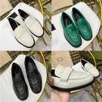 Women Loafers Designer Single Shoes Boat Shoe Leather Round Toe Casual Shoese All-match Tricolor Black White Green Paragraph Size 35-40