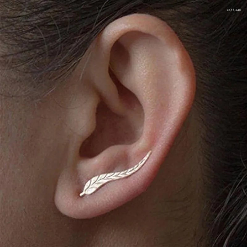 Stud Earrings Fashion Personality Metal Leaf Simple Ear Sweep Wrap Gold Color Climber Leafs Clip Cuffs