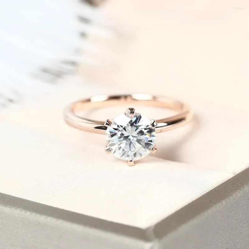 VERYINS Classique Six Prong Solide Or Rose 14k 2ct 8mm D Couleur Moissanite Solitaire Bague de Fiançailles Pour Femmes Bijoux De Mariée