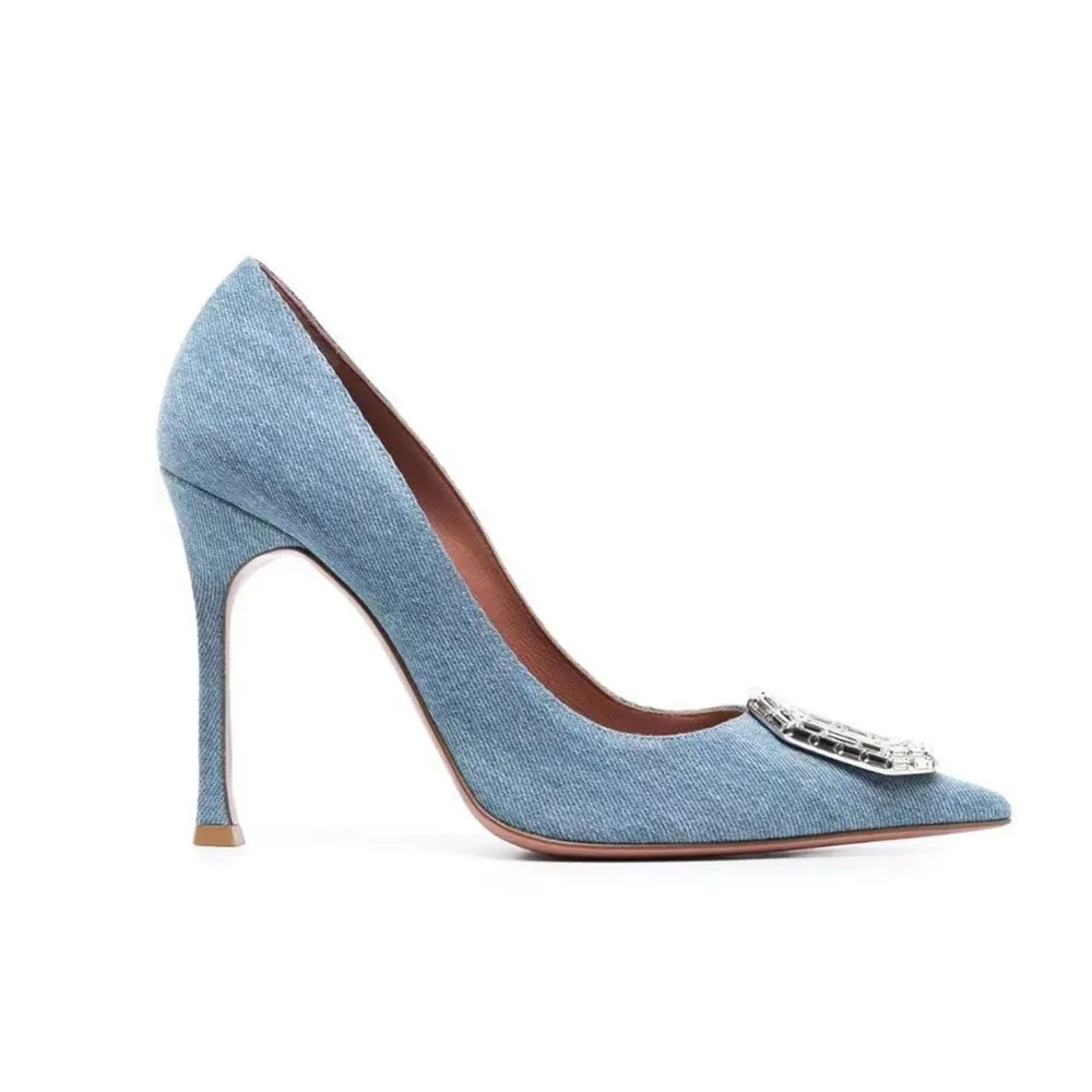 Neue Amina Muaddi Begum Schuhe Crystal-Embellished Denim High Heels Pumps für Frauen 105 mm Luxurys Designers Dress Schuh Fabrikschuhe mit Absatz und Box