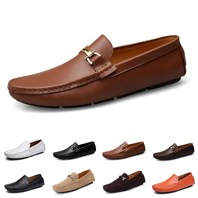 Homens para homens sapatos casuais couro macio solo preto branco vermelho laranja azul marrom confortável tênis 019