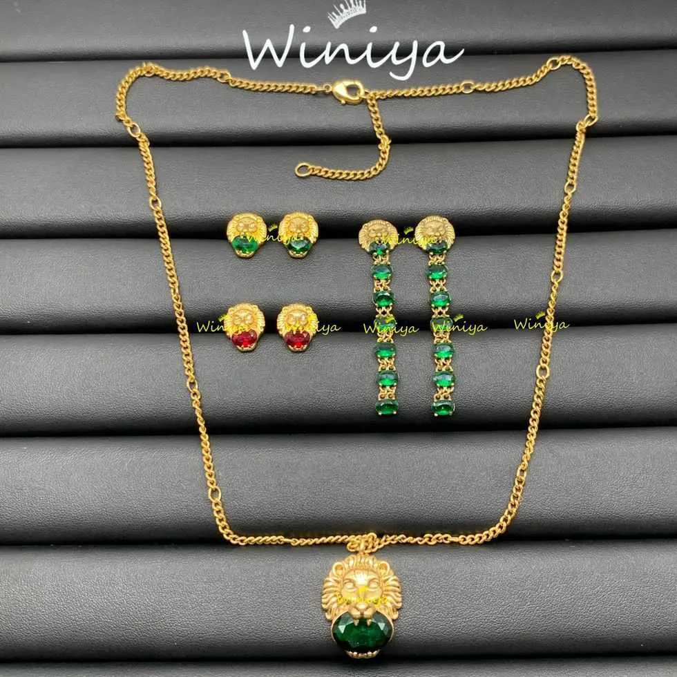 80% OFF 2023 New Luxury High Quality Fashion Jewelry for family new brass color female Emerald Necklace Earrings Jewelry