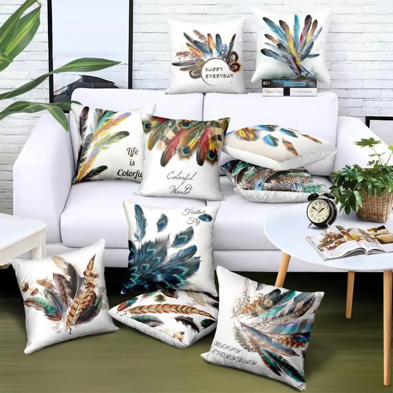 Oreiller coloré plumes de paon couverture moderne mode nordique Polyester sergé canapé chaise coussins décoratifs