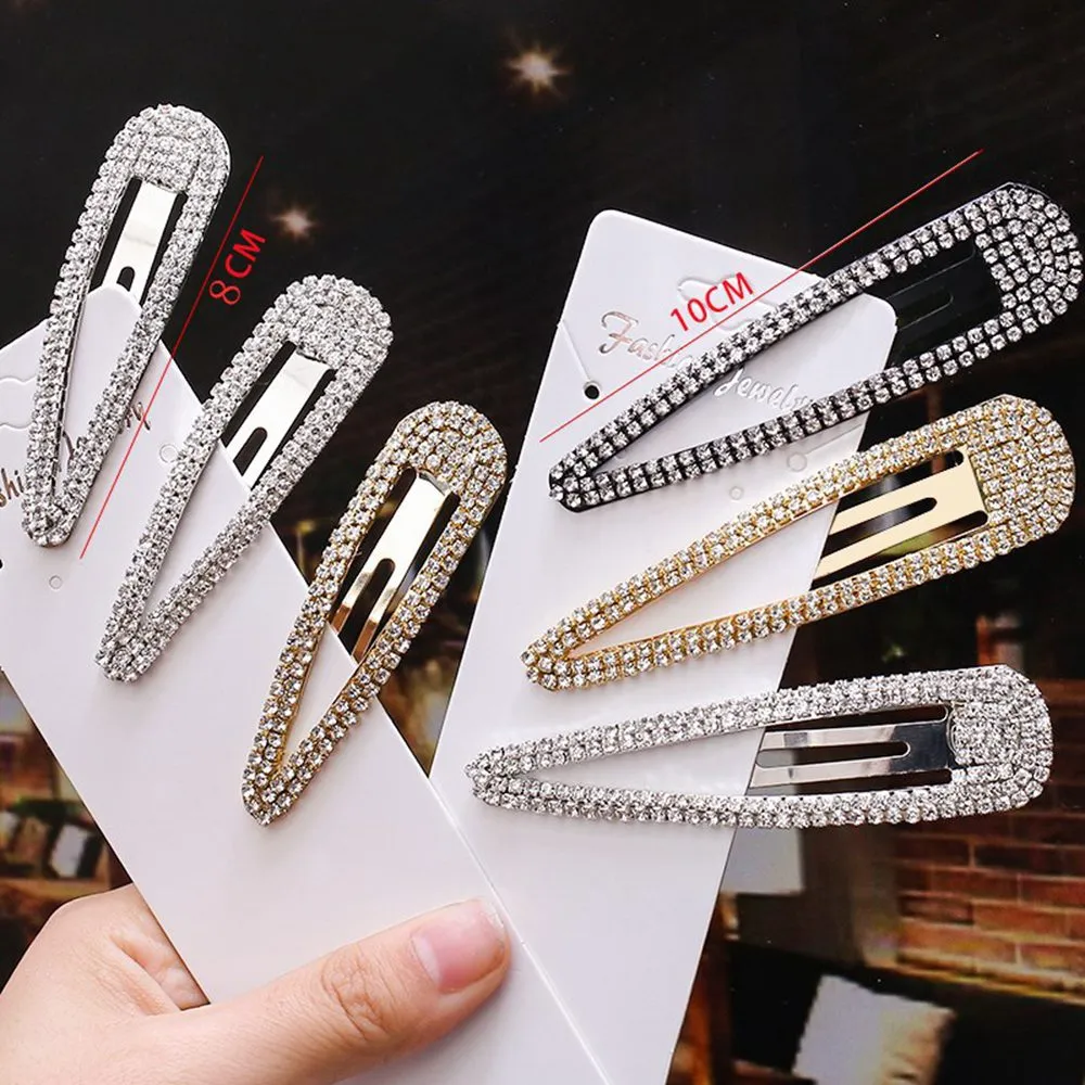 Golden Metal Hairpin Diamante Drip Ribbon Moda Geometria Crystal Rhinestone Hair Clips for Women Hair Acessórios 1831