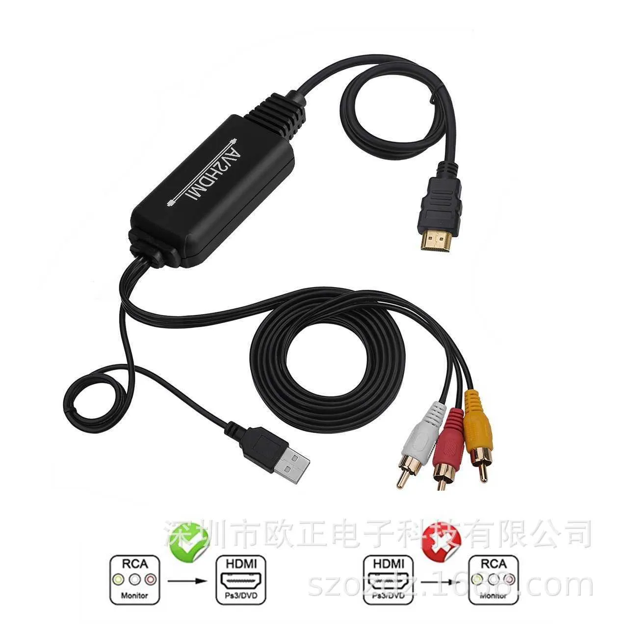 Wholesale Av RCA To Hdmi Converter Av Adapter 1.8m AV2HDMI Cable 1080P