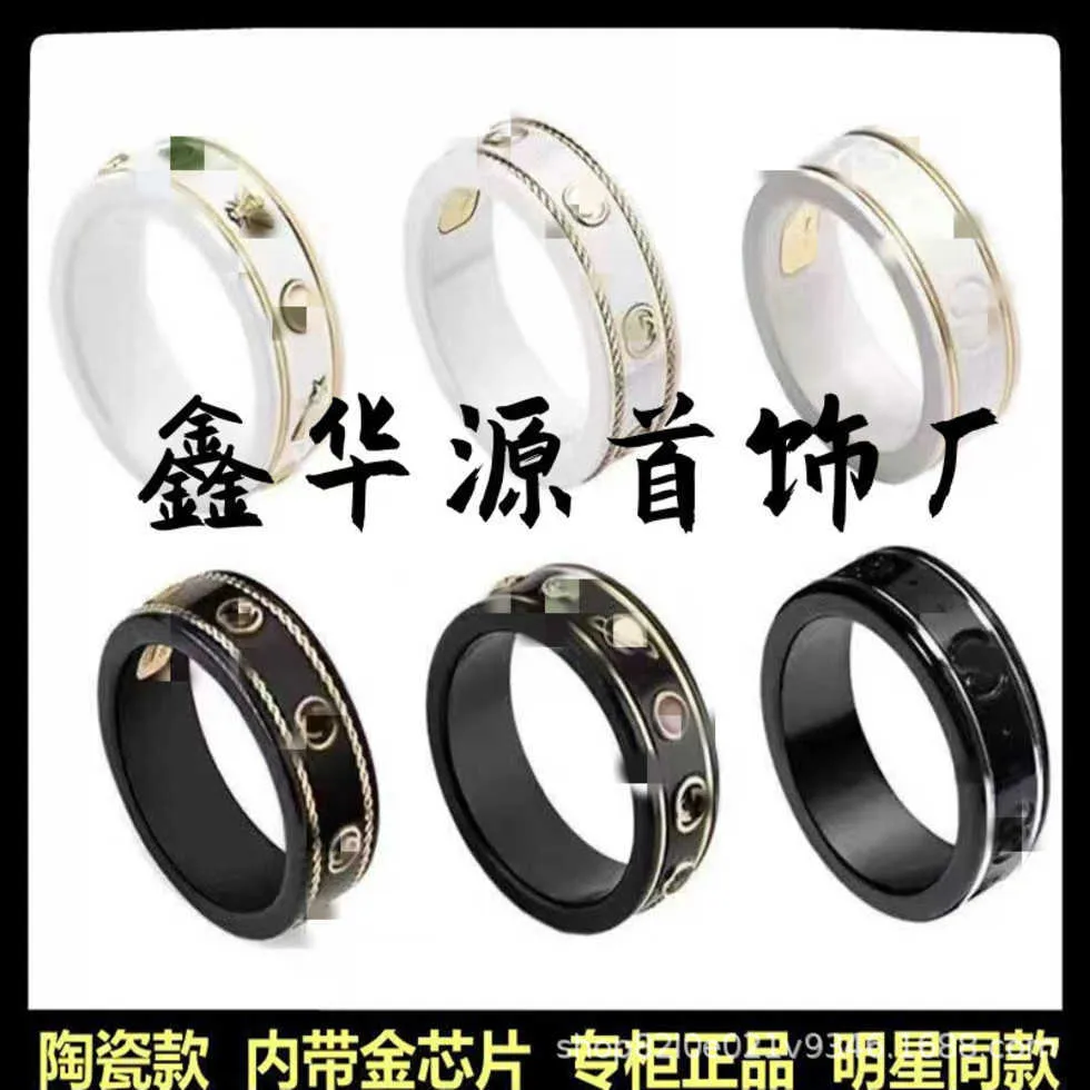 80% OFF 2023 New Luxury High Quality Fashion Jewelry for Black and White Ceramic Fried Dough Twists Gold Double Sided Couple Ring