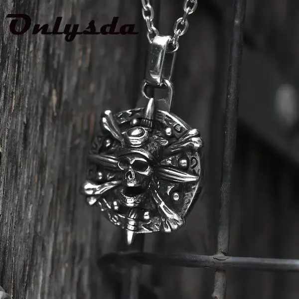 Pendelled Halskette Onlysda Edelstahl Piratenschädel Halskette Retro Gothic Schmuck Choker Kette Skelett Trendy Osdz136 -Pendant