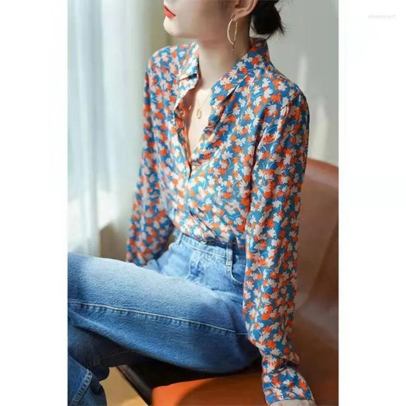 Women voor blouses Woman Spring Fashion Classic Long-mouwen met één borte afdrukken met een borte Losse shirt vrouwelijke printtoppen G84