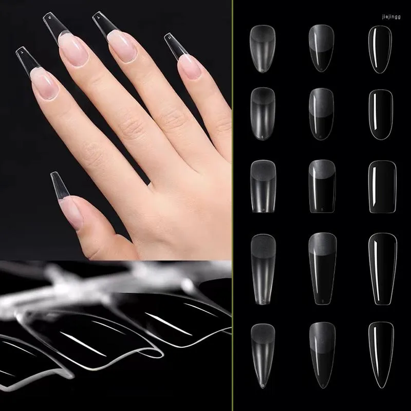 Fałszywe paznokcie 600pcs Fałszywe naciśnięcie na trumnie częściowo frostowane pełne pokrycie UV Gel Paznokcie przedłużanie Manicure