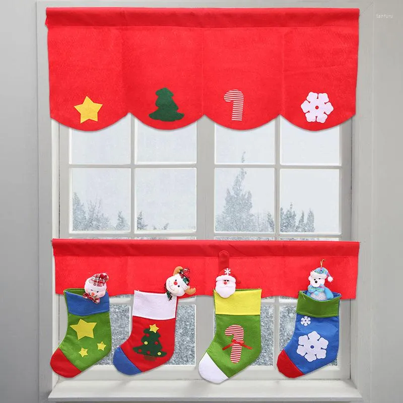 Curtain Creative Cartoon Candy Socks Red Velvet Christmas Decorative Curtains For Window Kitchen Cabinet Door 2pcs/set