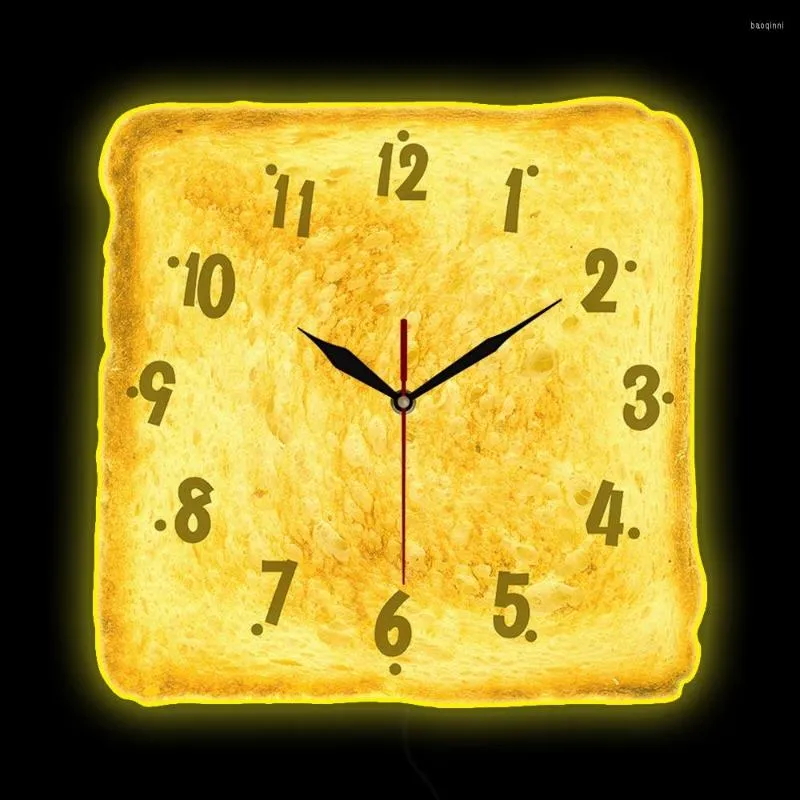 Wandklokken geroosterde broodklok met LED -achtergrondverlichting Home Decor voor keuken eetkamer bakkerij toast kunstverlichting neon teken