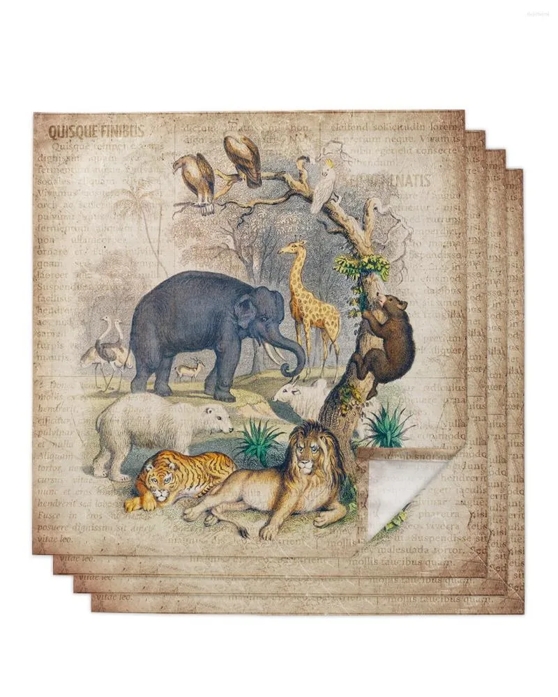 Tabellservett Wild Animal Vintage Elephant Lion Tiger Forest 4/6/8st Square Serveins For Party Wedding Cloth Kitchen Dinner