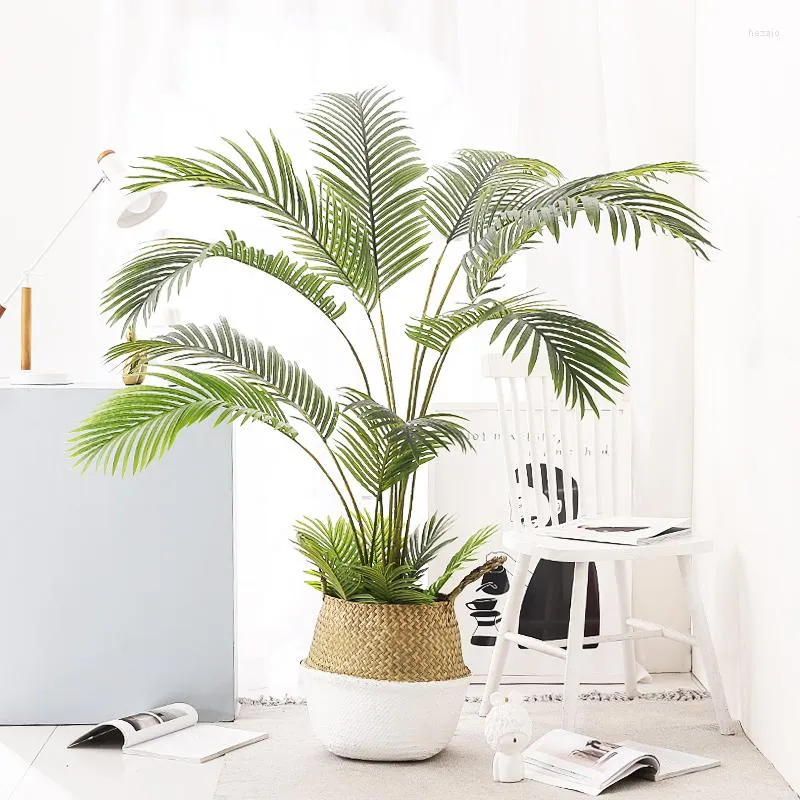 زهور زخرفية 90 سم كبيرة شجرة النخيل Arificial Tropical Tall Plants فرع أوراق مزيفة الأوراق البلاستيكية الخضراء لمتجر الحديقة المنزلية